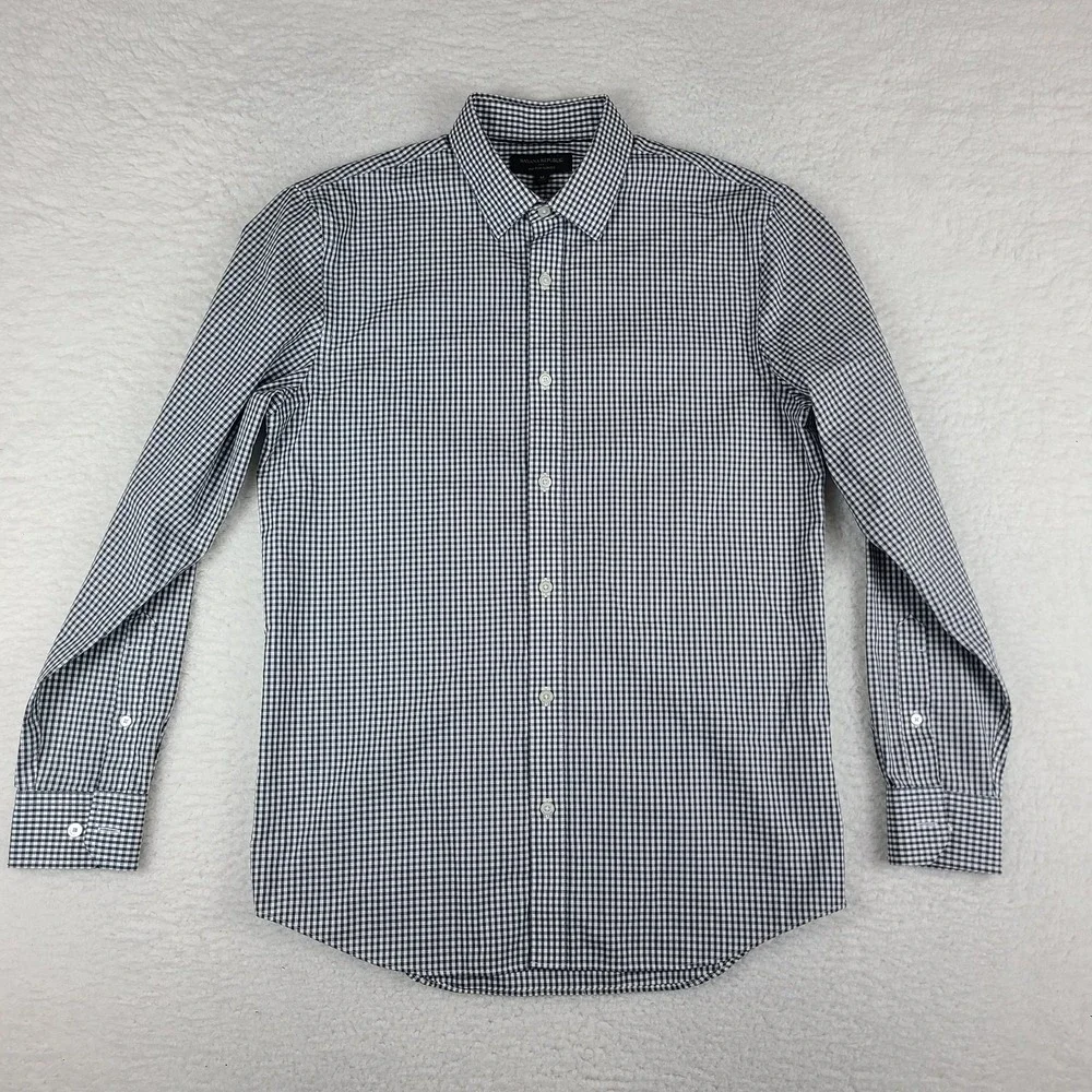 Banana Republic Shirt Mens Medium Black Gray Check Non Iron Slim Dress Button Up